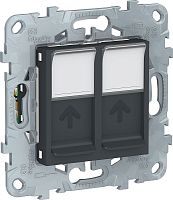 Розетка компьютерная без рамки Schneider Electric Unica New 2-м. RJ45+RJ45 5e антрацит картинка